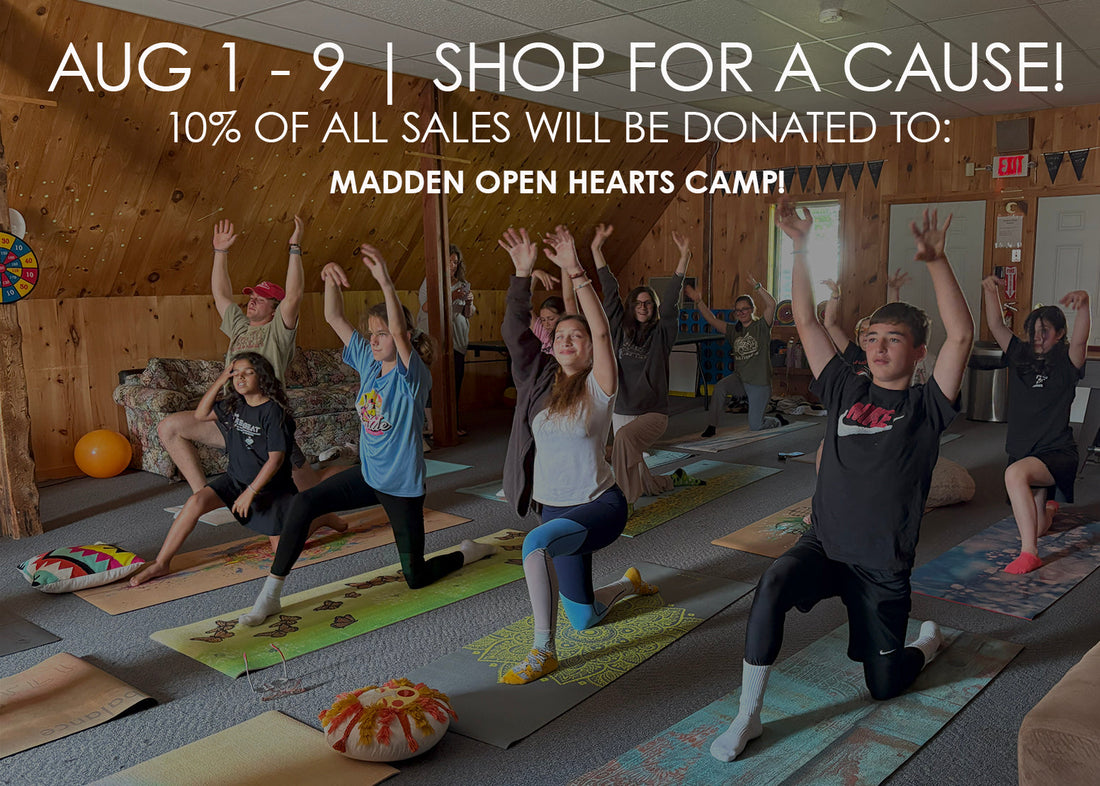 campers doing yoga with beautiful yoga mats by ilastrate at Madden Open Hearts Camp