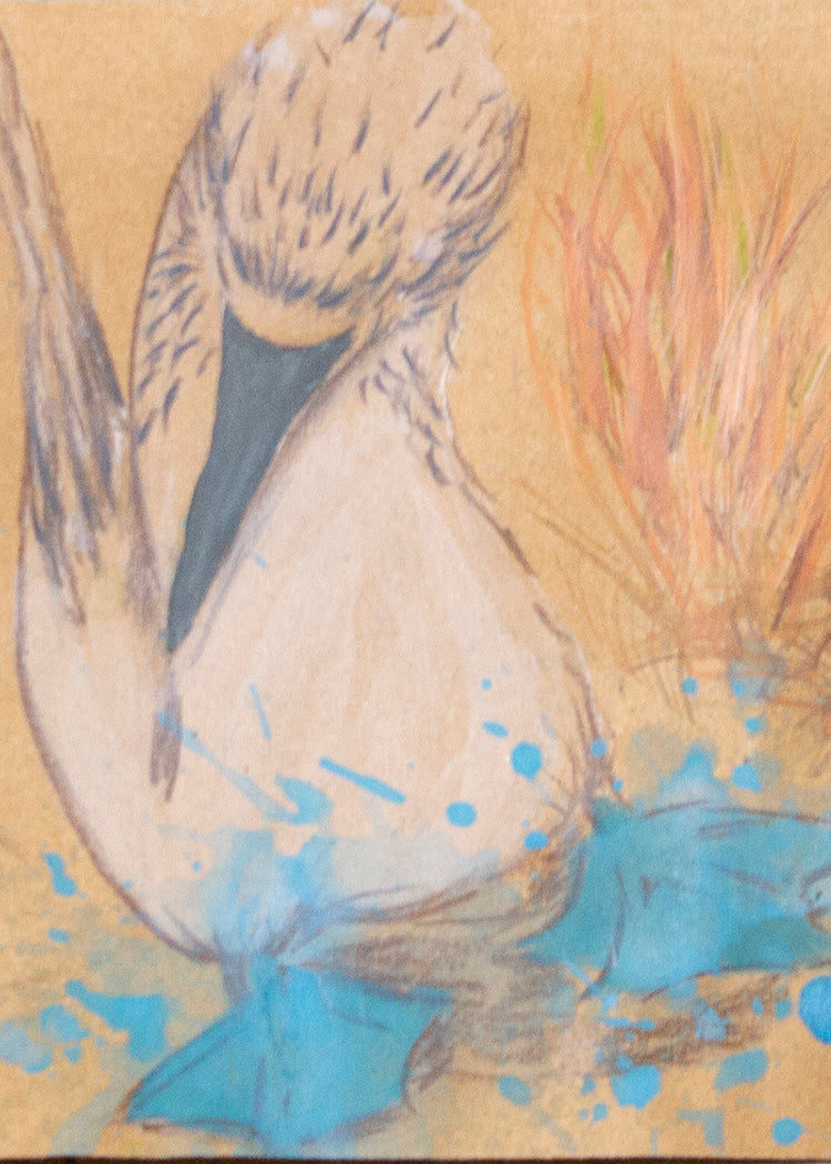 painting of a blue footed boobie on a cork yoga mat
