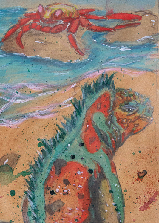 marine iguana and crab yoga mat for galapagos islands