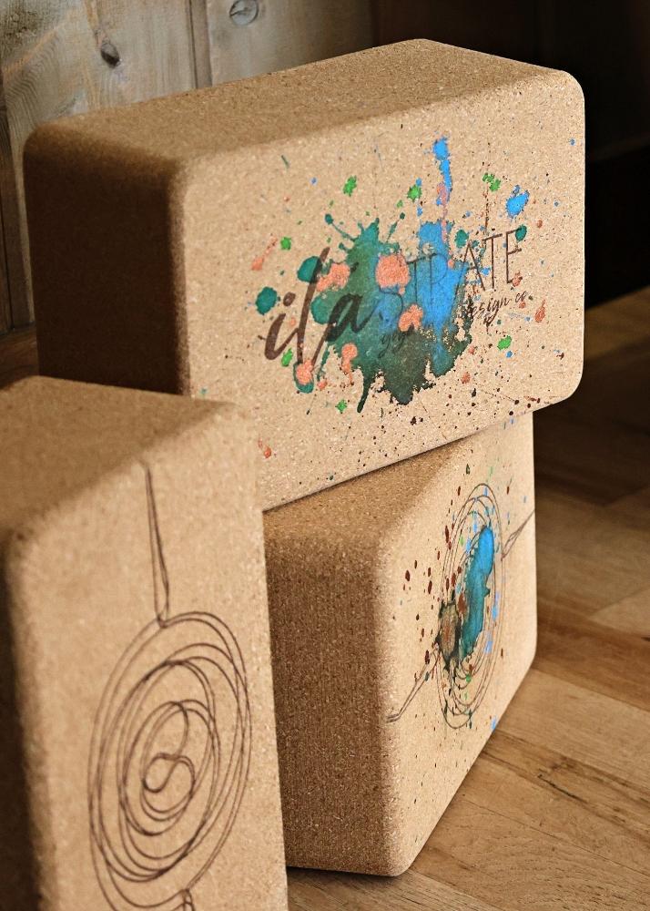 earth colors on a cork Yoga Block - colorful Yoga Props - ilāSTRATE™ - 