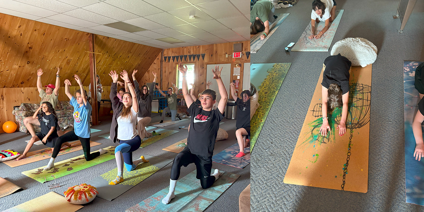 MADDEN OPEN HEARTS CAMP Group yoga class in a studio with participants on mats.